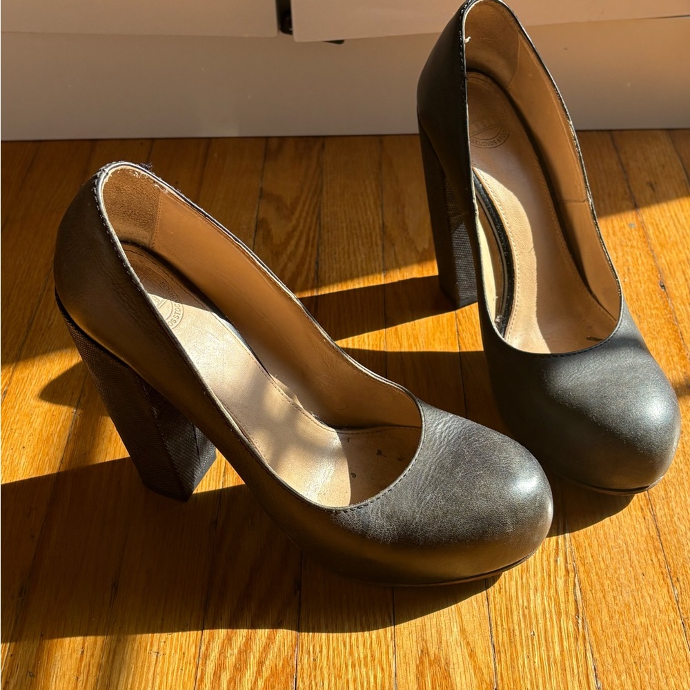 Acne Black Round-Toe Platform Block Heel Pumps